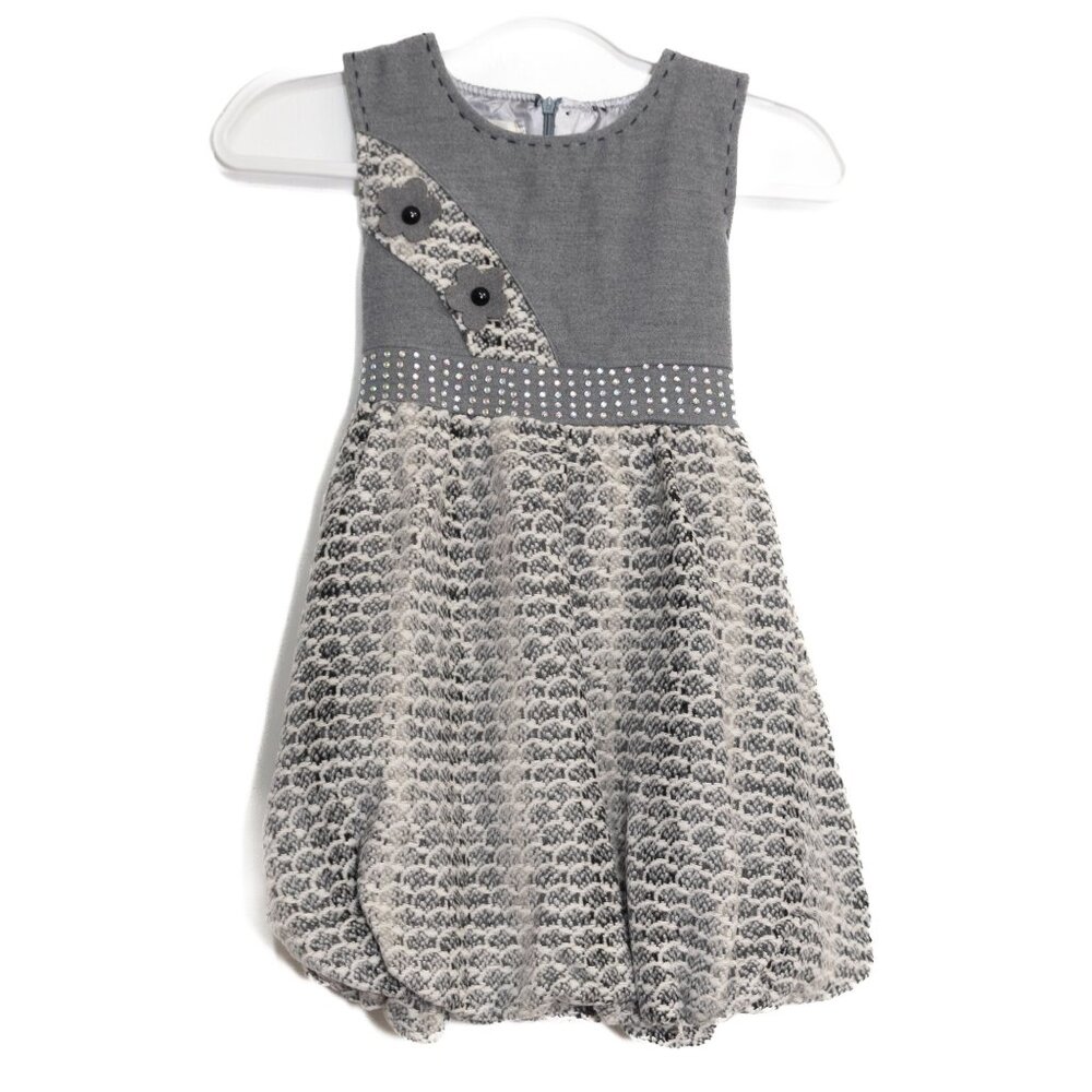 Girls Size XL Grey & White Sleeveless Dress With Lace & Rhinestone Details